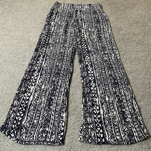 3 Dots Wide Leg Pants Womens Sz S Blue Abstract Pull On Boho Beach Festival City